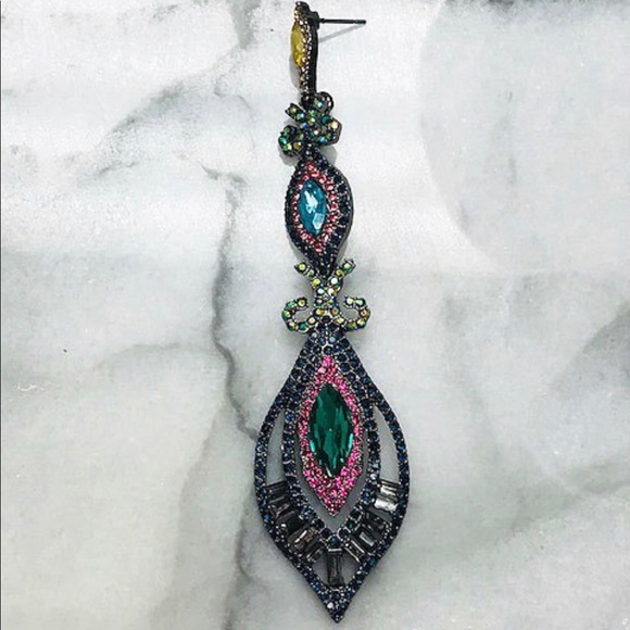 “Strut Like A Peacock” Multi Crystal Color Earrings, NWT-Boutique - Picture 7 of 16